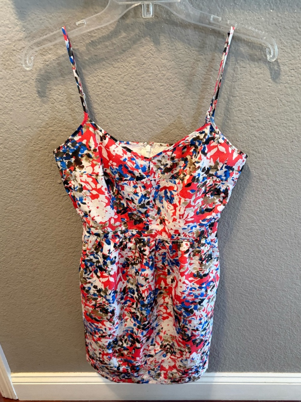 J.Crew Factory Seaside Cami Dress 4 Floral Red Blue Fit Flare Mini Y2K EUC